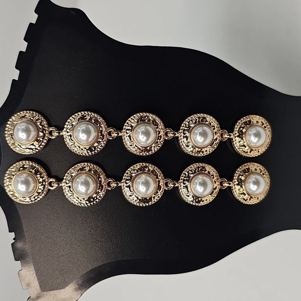 Express Elegant Drop Statement Earrings Battered Gold & Pearl Dainty Glam‎